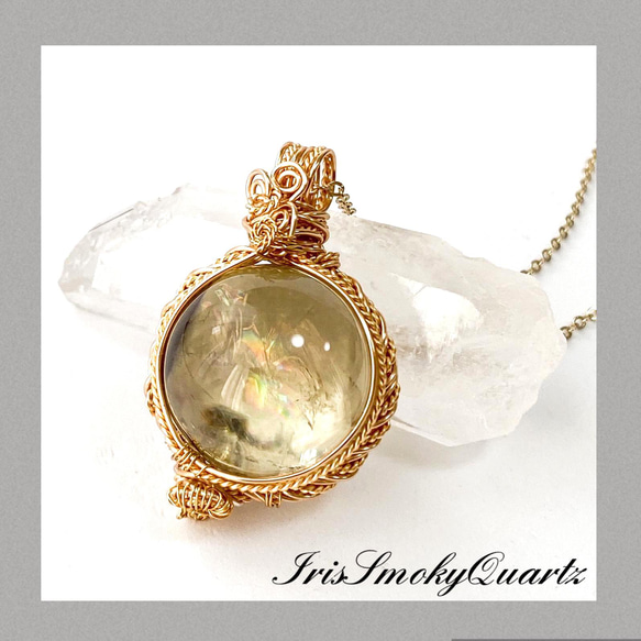 レインボースモーキークォーツの丸玉ワイヤージュエリー ネックレス