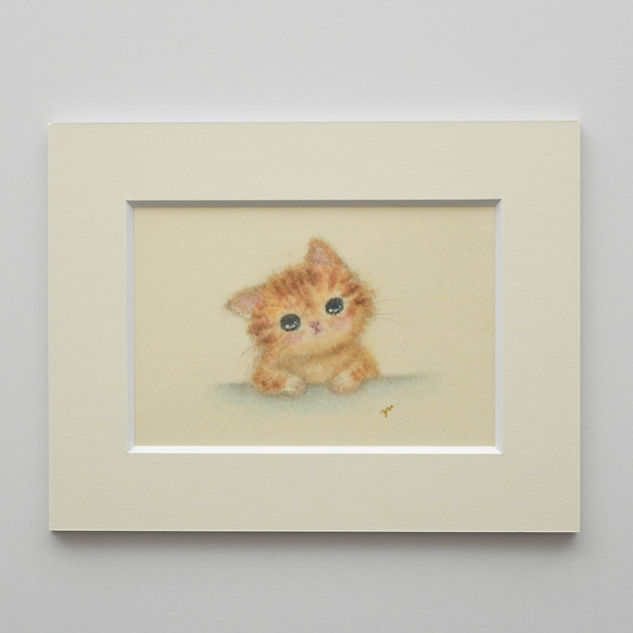 【原画・マットフレーム付】「考える猫」　パステル・色鉛筆イラスト　ネコ　ねこ　かわいい　動物 5枚目の画像