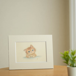 【原画・マットフレーム付】「考える猫」　パステル・色鉛筆イラスト　ネコ　ねこ　かわいい　動物 2枚目の画像