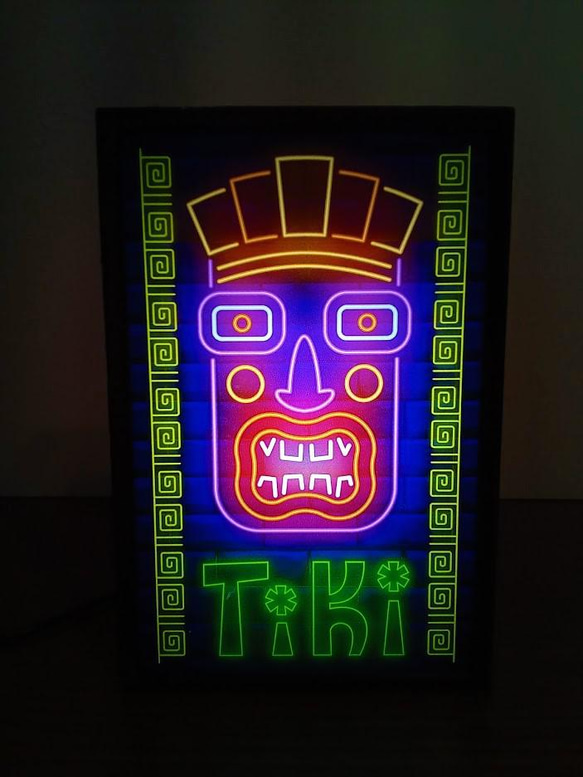 ハワイ TIKI ティキ像 ハワイアン 南国 玩具 デスクトップ サイン 看板 置物 雑貨 LEDライトBOXミニ 1枚目の画像