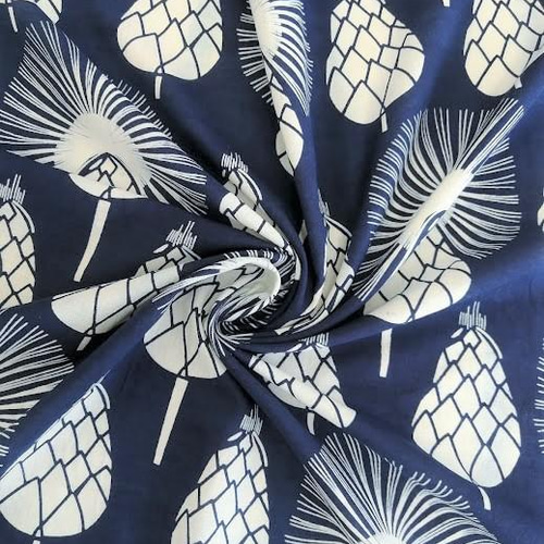 1m単位 ブロックプリント インド綿【SIB-11】植物 ハンドプリント  