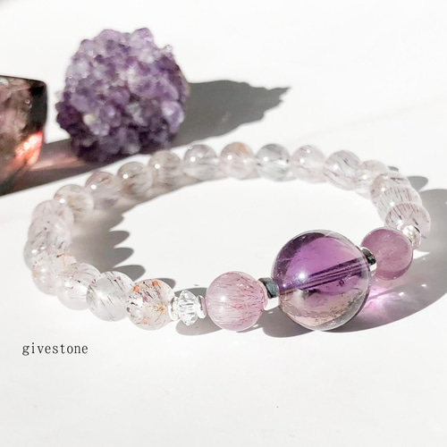 スーパーセブンピンクエレスチャルアメジスト10.4 ピンクアメジストエレスチャルスーパーセブンブレスレット