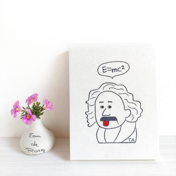 ■アインシュタイン Einstein ■ドローイング風刺繍 木製ファブリックパネル ■ Mサイズ ■ 1枚目の画像