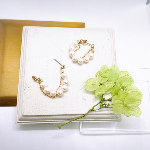 淡水パールとチェーン フープピアス/イヤリング263 ピアス