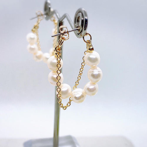 K10パールチェーン ロングフープピアス（ピアス） | COCOSHNIK