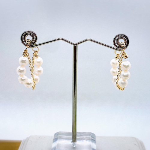 K10パールチェーン ロングフープピアス（ピアス） | COCOSHNIK
