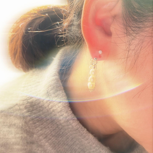 淡水パールとチェーン フープピアス/イヤリング263 ピアス