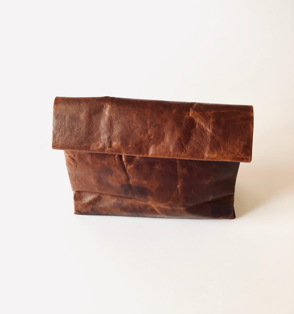 KAMIBUKURO(紙 袋) small 国内本牛革製　ブラウン 2枚目の画像