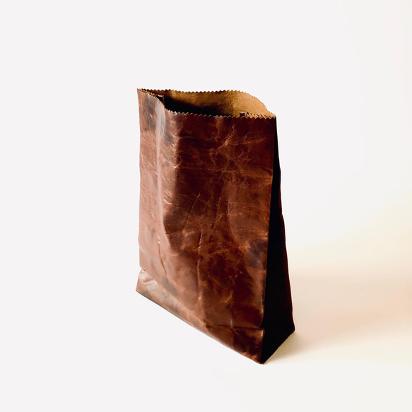 KAMIBUKURO(紙 袋) small 国内本牛革製　ブラウン 3枚目の画像