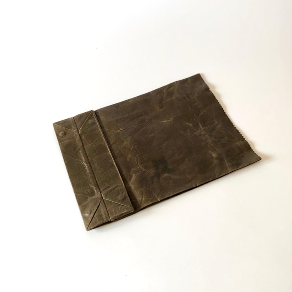 KAMIBUKURO(紙 袋) small 国内本牛革製 カーキ 3枚目の画像