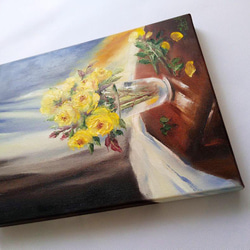 手描き。オリジナル作品。油絵。「窓際の黄色いバラ」 5枚目の画像