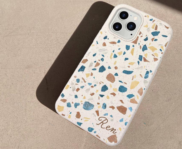 名入れ♪地球に優しいエコ素材♡シーグラス 天然素材のiPhoneケース ホワイト SEA GLASS 海の贈り物 6枚目の画像