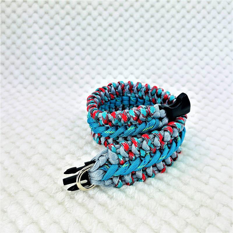 [公式]マクラメ編み＃152トルコブルー・ブルーまだら・グレー・赤まだら色の大、中型犬用首輪No182