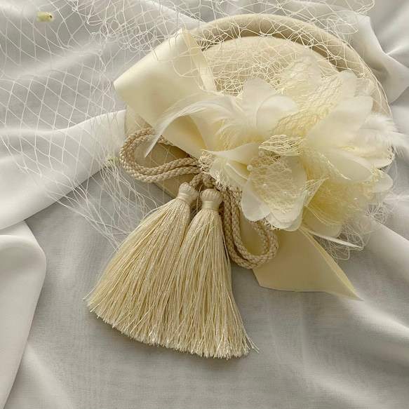 トーク帽　アイボリー　トークハット　卒業式　髪飾り　和装　ヘッドドレス　白　ホワイト　 4枚目の画像