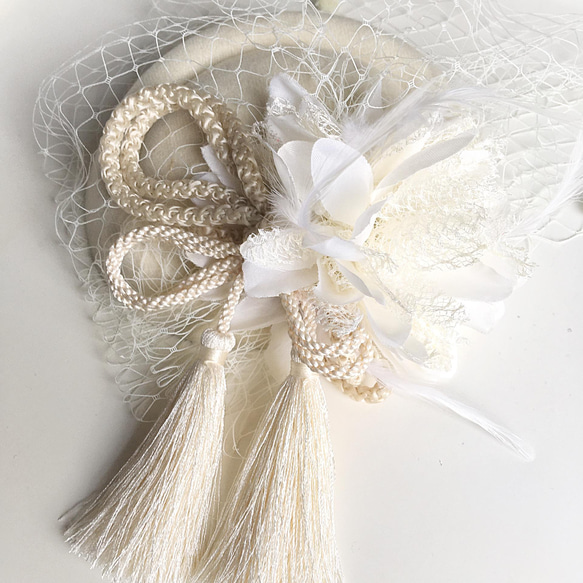 トーク帽　アイボリー　トークハット　卒業式　髪飾り　和装　ヘッドドレス　白　ホワイト　 1枚目の画像
