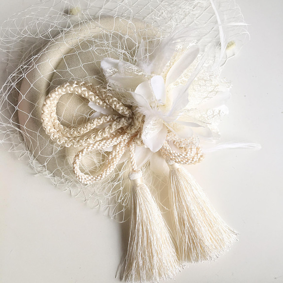 トーク帽　アイボリー　トークハット　卒業式　髪飾り　和装　ヘッドドレス　白　ホワイト　 2枚目の画像