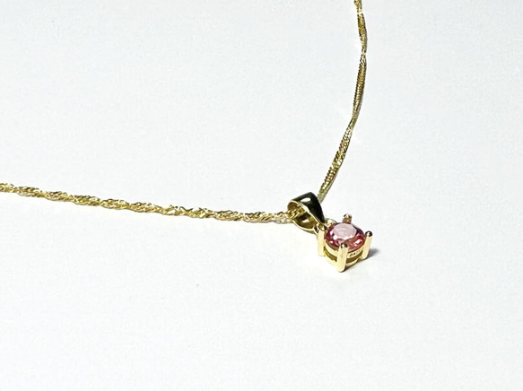 【天然石ペンダントトップ】ピンクトパーズ4mm　18KGP製　ネックレス　ハンドメイド素材 4枚目の画像