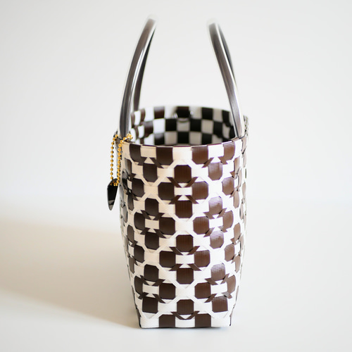 【新品未使用】カゴ風バッグ　ダークブラウン 竹製 市場かご たて型L ダークブラウン 竹かごバッグ カゴ