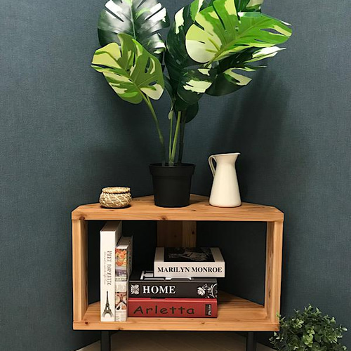 送料無料】 コーナーラック スギ ナチュラル アイアン固定脚