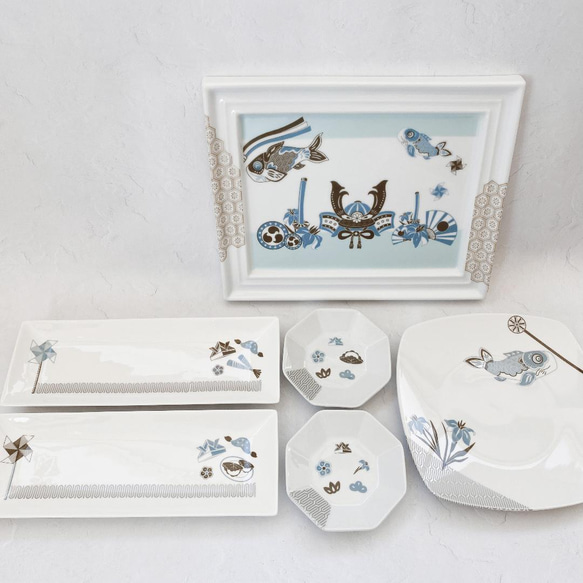 ポーセラーツ】《端午の節句》インテリアプレート小皿セット 長皿