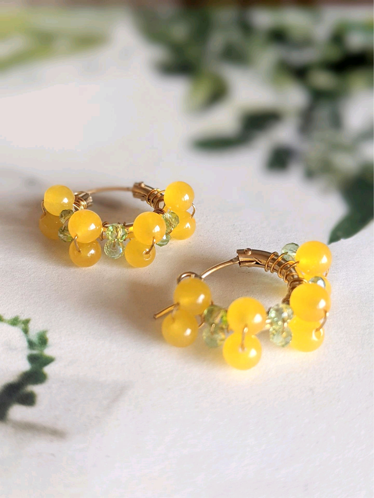 14kgf  爽やかミモザの香り mimosaフープピアスorイヤリング（SV925可）ペリドット ハニーイエロー