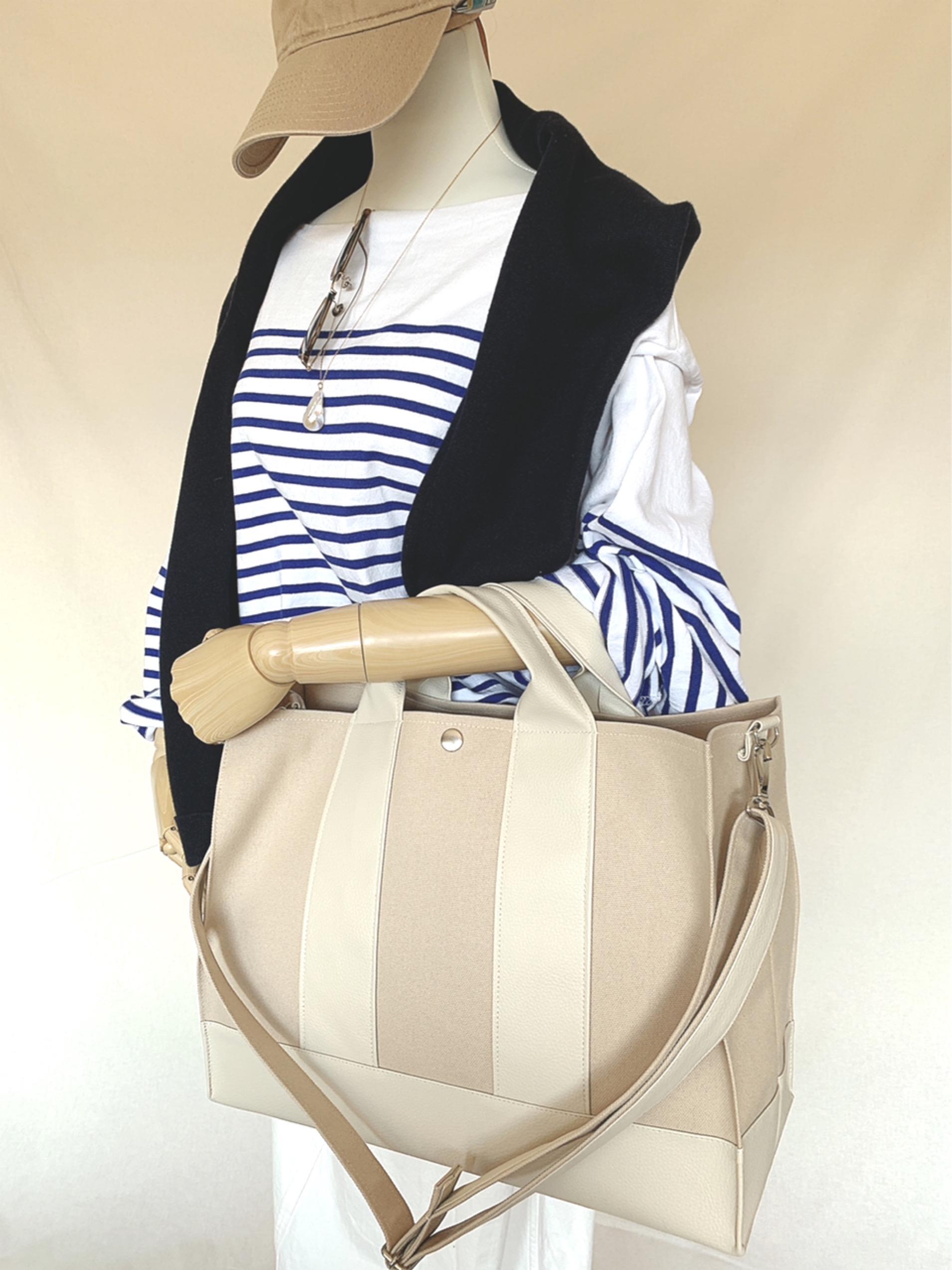 2way大人トートM /グレージュ×ライトベージュ　軽量　通勤　通学　A4対応