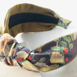 リバティの結びカチューシャ　  ドーセットローズ　グレー 3枚目の画像