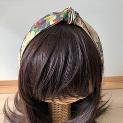 リバティの結びカチューシャ　  ドーセットローズ　グレー 6枚目の画像