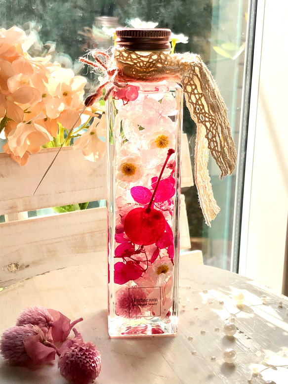 桜、サクラ、さくらんぼのハーバリウム♪♪春ピンク色♡ - インテリア 