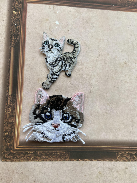 2枚入　ネコ　猫刺繍アイロンワッペン 1枚目の画像