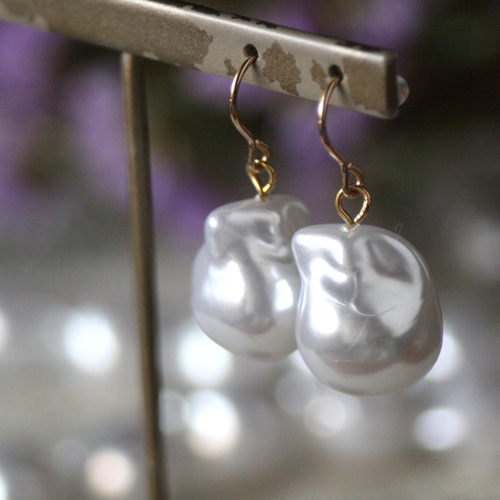 14kgf 大粒バロックパール ピアス オイスターパール 卒業式 入学式 卒