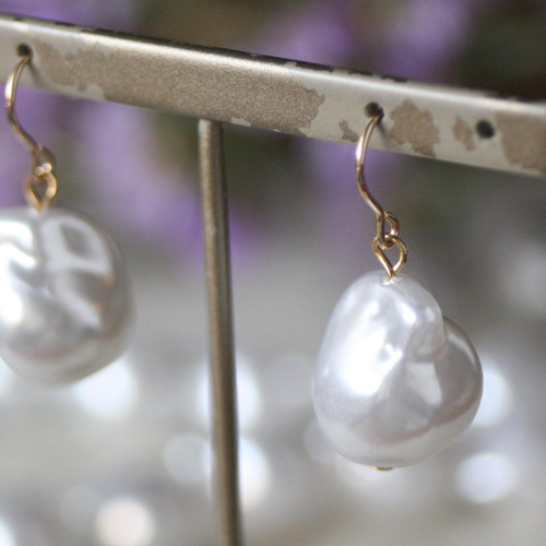 14kgf 大粒バロックパール ピアス オイスターパール 卒業式 入学式 卒