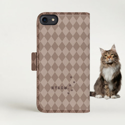 with NYAGO 猫 手帳型ケース 全機種対応 厚手タイプ［フレンチ フラワー キャット チョコレート］2A2459 2枚目の画像