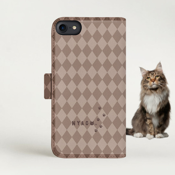 with NYAGO 猫 手帳型ケース 全機種対応 厚手タイプ［フレンチ フラワー キャット チョコレート］2A2459 2枚目の画像
