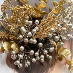 メタルカラーパールリーフセット　髪飾り　謝恩会　卒業式ヘア 3枚目の画像