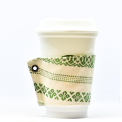 帯 カップスリーブ コーヒースリーブ リメイク 日本製 グリーン ホワイト - cup sleeve 4枚目の画像