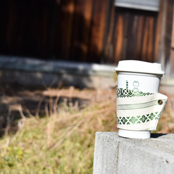 帯 カップスリーブ コーヒースリーブ リメイク 日本製 グリーン ホワイト - cup sleeve 5枚目の画像