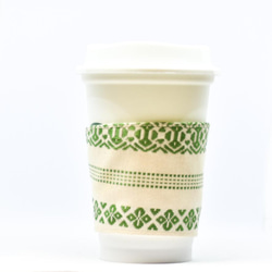 帯 カップスリーブ コーヒースリーブ リメイク 日本製 グリーン ホワイト - cup sleeve 3枚目の画像