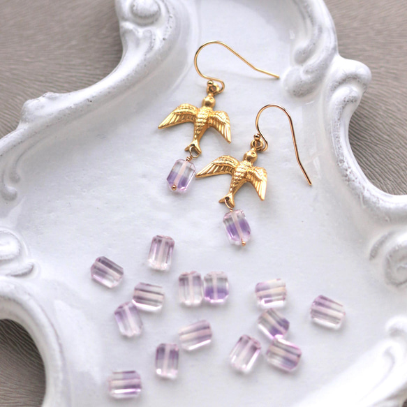 雙色紫水晶和燕子耳環（耳環） 第4張的照片