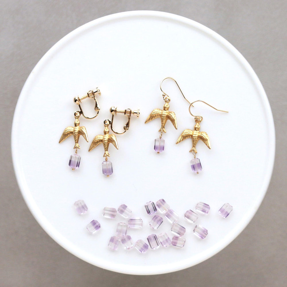 雙色紫水晶和燕子耳環（耳環） 第7張的照片