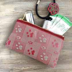 畳縁　筆盒　貓和狗的腳印　日式　粉色和米色 第5張的照片