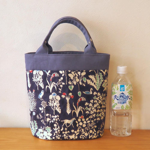 【極美品】MUGUET リボントートバッグ　リバティ　グレー リバティ（ヨシエ）とブルーグレー11号頒布のトートバッグ