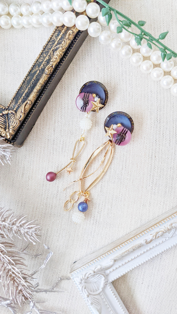 ☆vintage☆ネイビー×ピンクな上品アシメピアス/イヤリング ピアス  