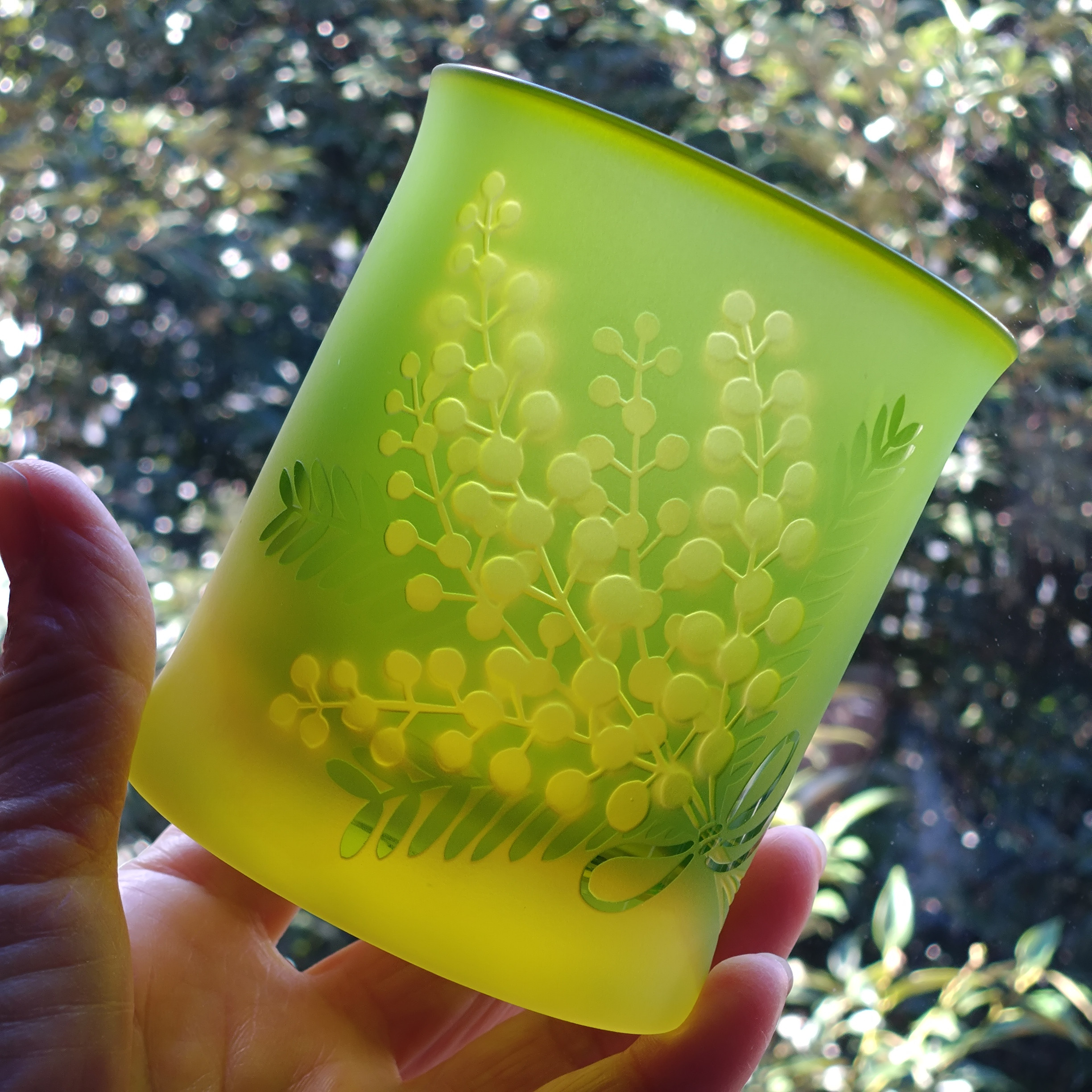 「ミモザ」　ロックグラス　サンドブラスト