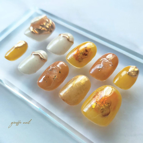 mmkネイルチップ No571/ジェルネイルチップ☆付け爪〜ネオンカラー(オレンジ×黄緑