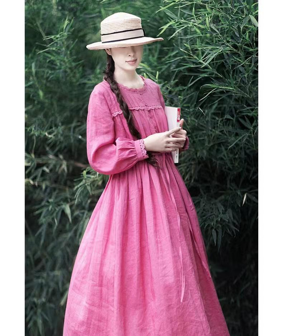 ロクサンダ　ROKSANDA リボン　サーモンピンク　七分袖　ミモレ丈ワンピース ロクサンダ ROKSANDA リボン サーモンピンク 七分袖 ミモレ丈ワンピース