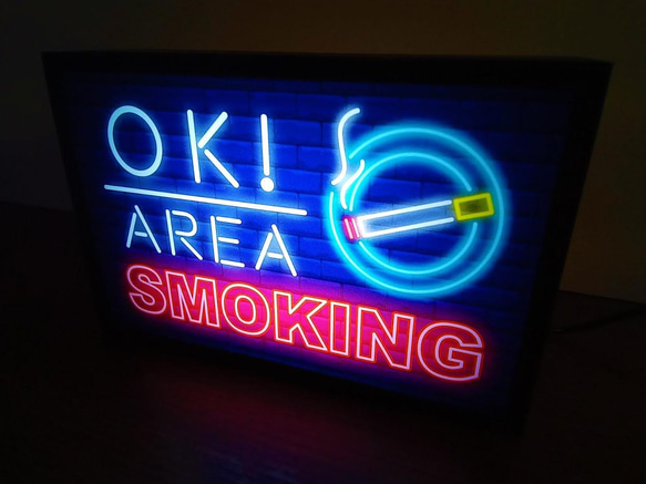 喫煙OK! スモーキングエリア 喫煙室 アメリカン ミニチュア サイン 看板 玩具 置物 雑貨 LEDライトBOXミニ 2枚目の画像