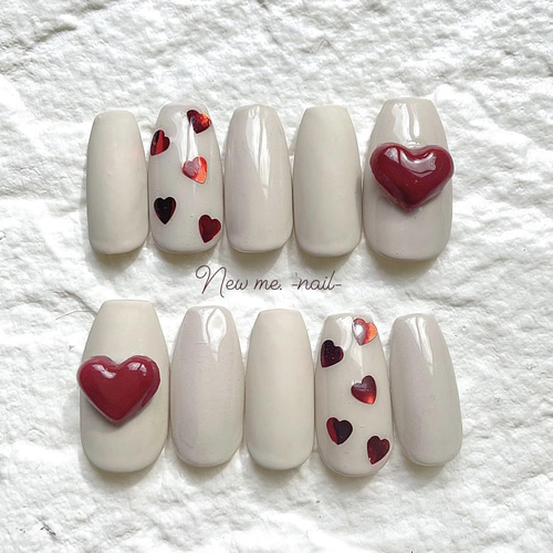 バレンタインネイル ハートネイル シンプル 卒業式ネイル 成人式ネイル