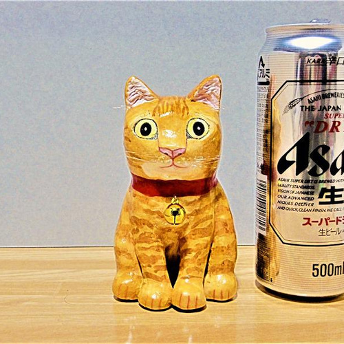 アメリカンショートヘア（茶トラ猫）（大）置物＃120（紙粘土と新聞紙