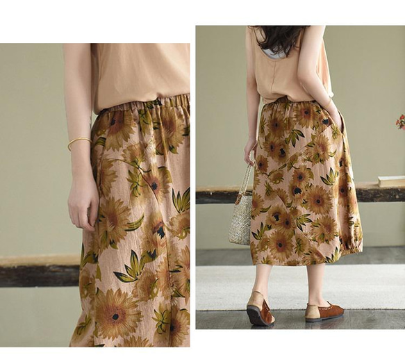 春の福袋 11色選択可 スカート リネンスカート プリーツ ロング スカート 花柄ロングスカート レディース スカート 16枚目の画像